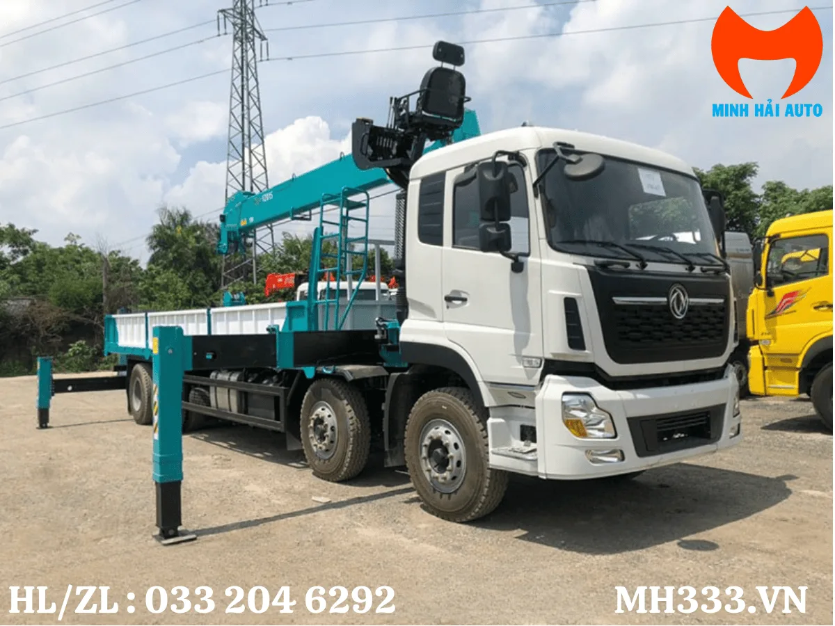Xe tải Dongfeng 3 chân gắn cẩu Hyundai Everdigm HLC-8016 góc 3/4