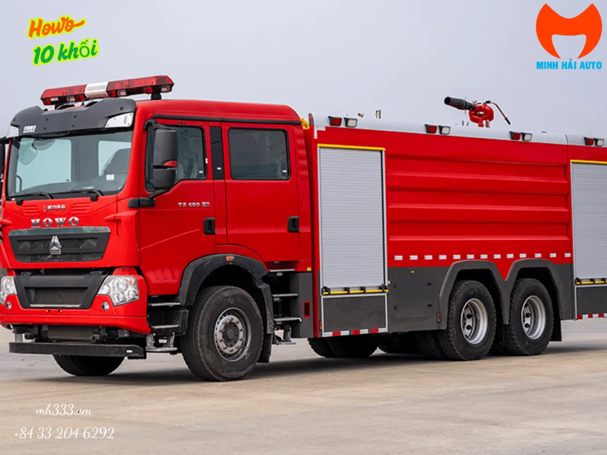 Toàn cảnh xe chữa cháy 10 khối HOWO góc nhìn ngang