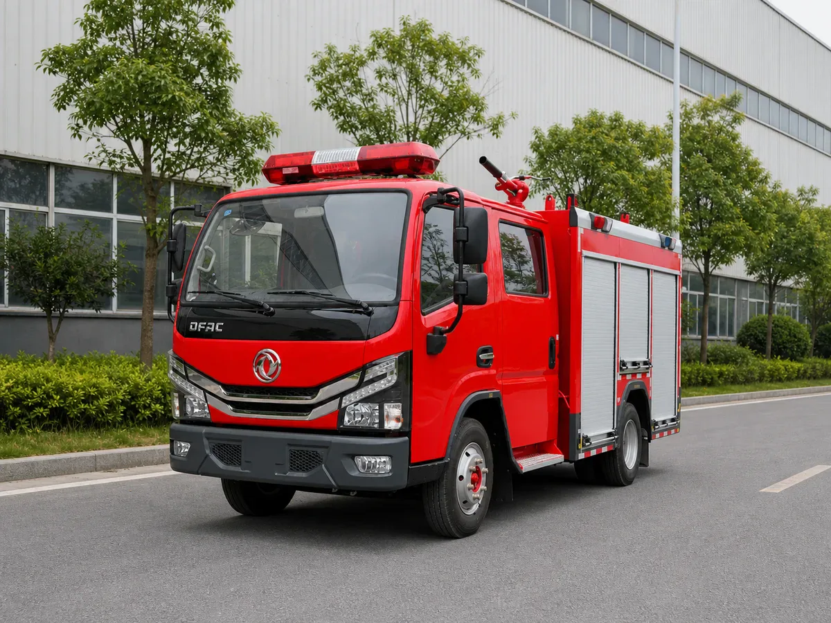 Xe cứu hỏa Dongfeng cỡ cơ động nhìn từ góc trước ba phần tư