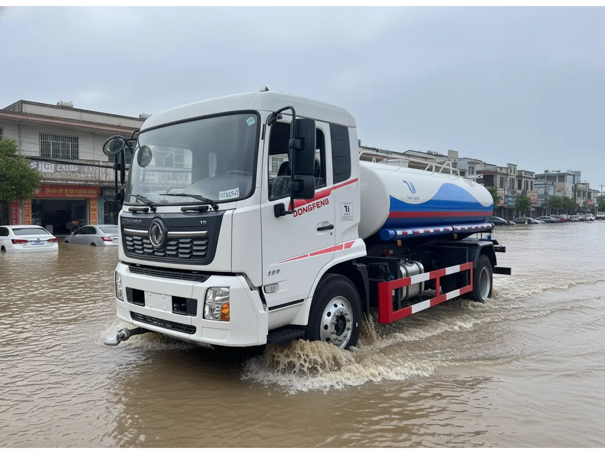 Xe phun nước rửa đường Hino đang tưới cây trong khu đô thị