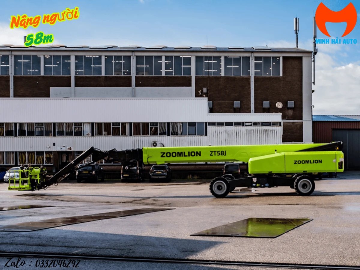 Zoomlion ZT58J nhìn ngang với cần ống lồng và giỏ làm việc