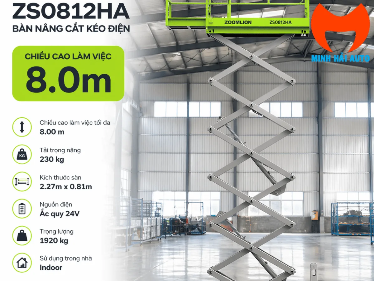 Xe nâng người cắt kéo Zoomlion ZS0812HA vận hành trong nhà xưởng